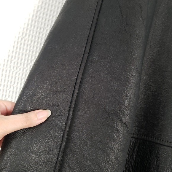 Vintage Patmos Long Leather Shearling Coat Womens Large Black Trench Full Length - Picture 11 of 16